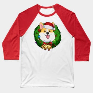 Pembroke Welsh Corgi Santa Christmas Wreath Baseball T-Shirt